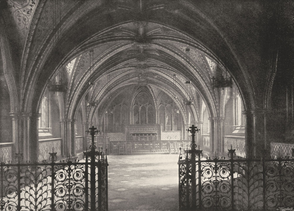 LONDON. Houses of Parliament- St Stephen's Crypt 1896 old antique print